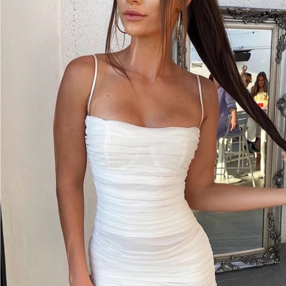 House of CB - Sirene dress - new WITH TAGS - ivory organza mesh midi w/ bra